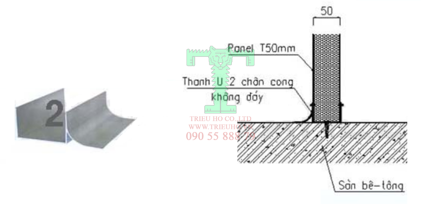 Thanh U chân cong lắp đặt tấm Panel PU, Panel EPS, Sandwich Panel Thanh U chân cong