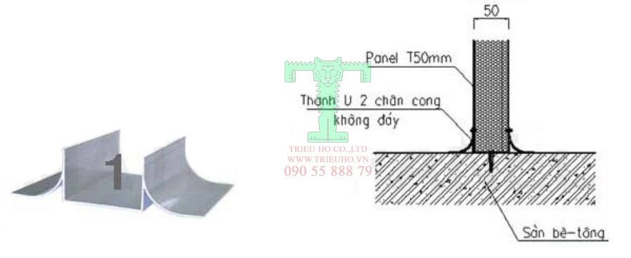 Thanh U chân cong 2 cánh lắp đặt tấm Panel PU, Panel EPS, Sandwich Panel Thanh U chân cong 2 cánh