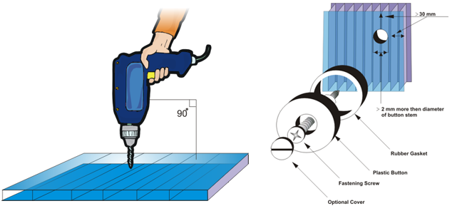 Khoan lỗ trước khi bắn vít lên tấm tôn lấy sáng Polycarnonate Khoan lỗ trước khi bắn vít lên tấm tôn lấy sáng Polycarnonate