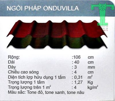 Thông số kĩ thuật ngói pháp Onduvilla Thông số kĩ thuật ngói pháp Onduvilla