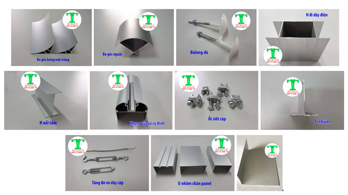 Phụ kiện Panel chủ yếu là các thanh nhôm có hình chữ U, V, L, H... Phụ kiện Panel chủ yếu là các thanh nhôm có hình chữ U, V, L, H...