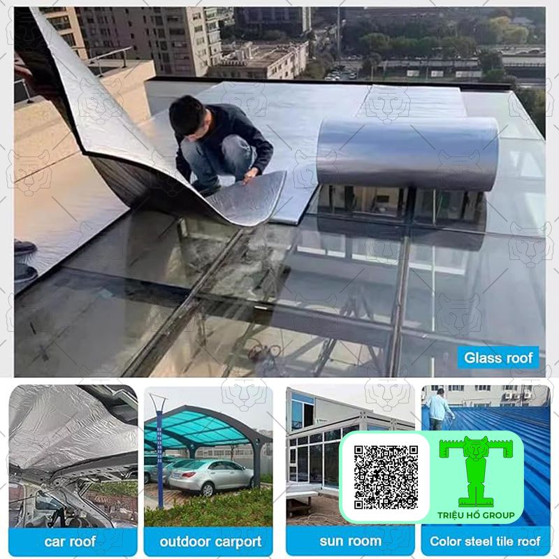 Dán trực tiếp cao su lên bề mặt cần cách âm hoặc cách nhiệt bằng keo chuyên dụng.